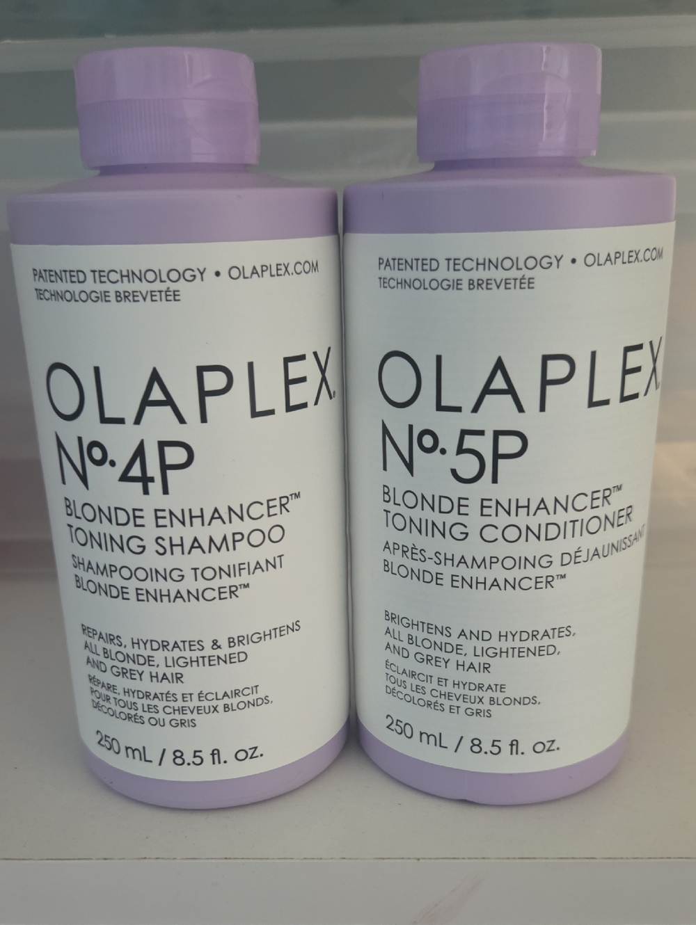 Olaplex No.4P Blonde Enhancer Toning Shampoo & No.5P Conditioner - Lavender Caps